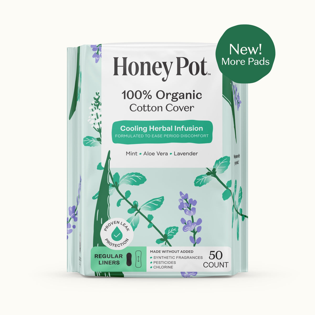 Organic Cotton Cooling Herbal Infusion Regular Liners — Medium Pack