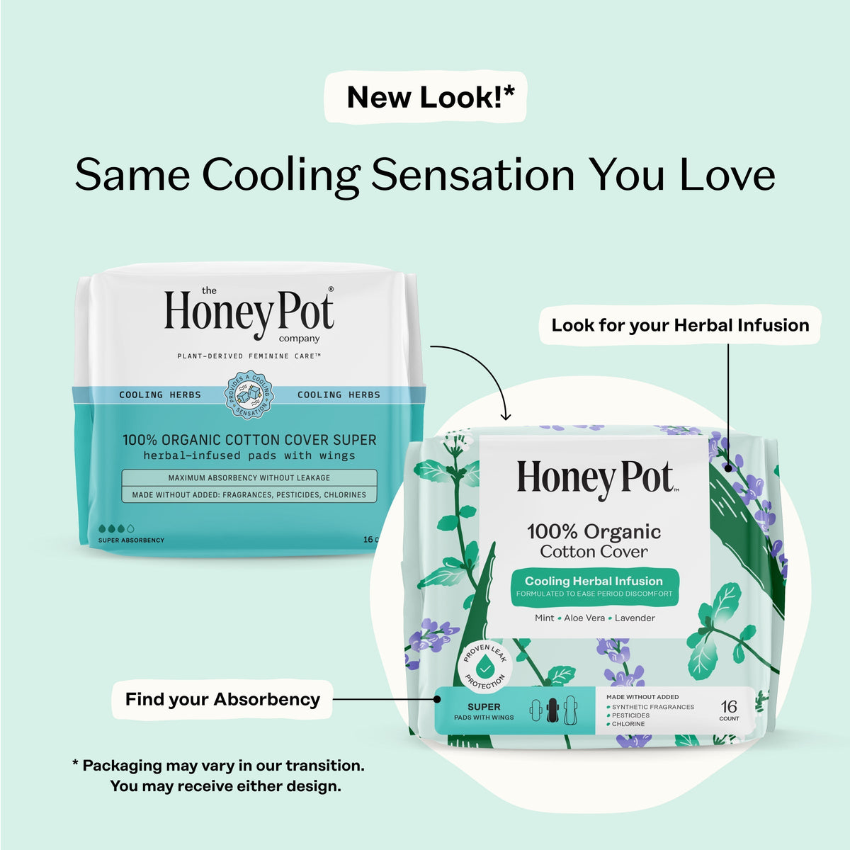 Organic Cotton Cover Cooling Herbal Infusion Super Pads