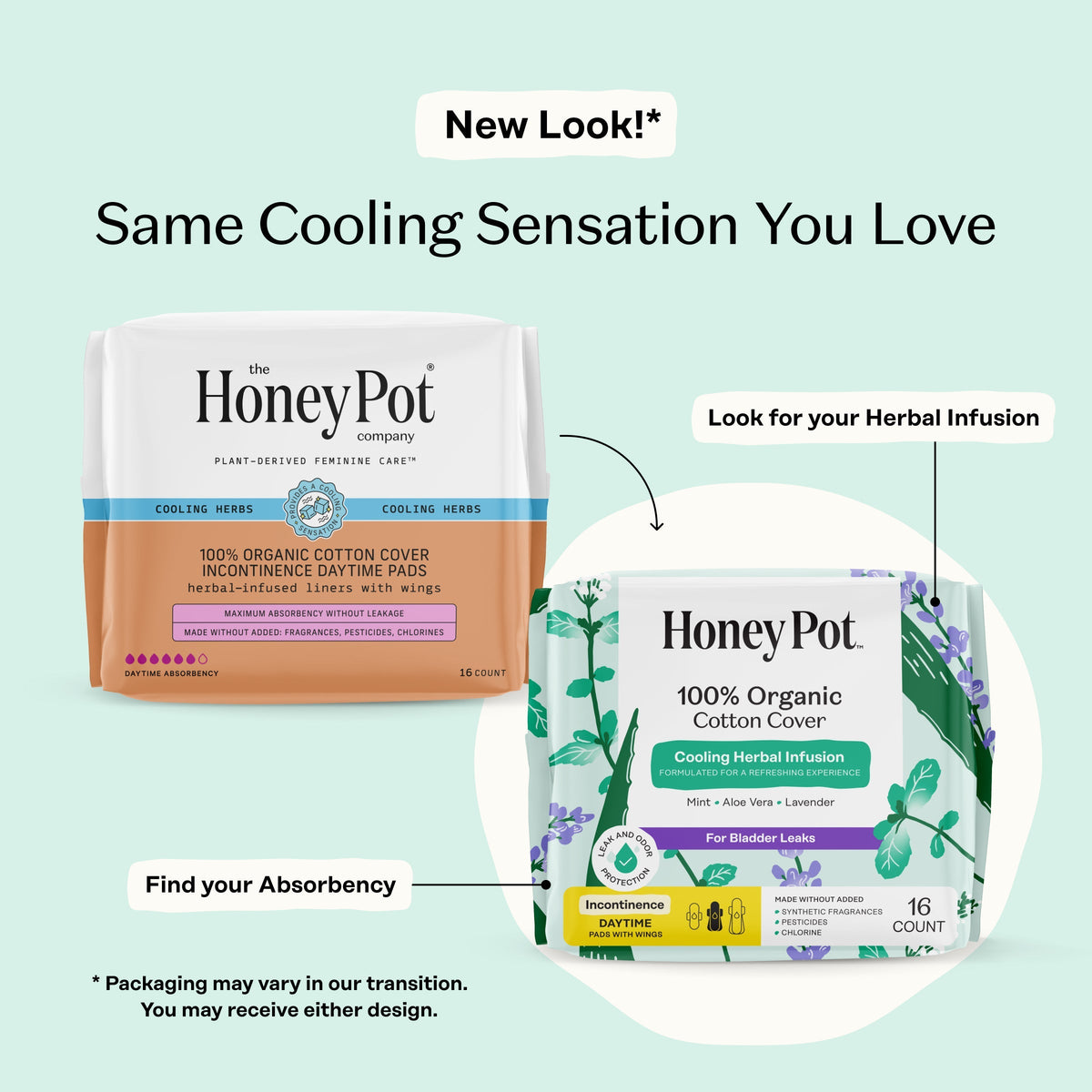 Incontinence Cooling Herbal Infusion 100% Organic Cotton Cover Daytime Pads