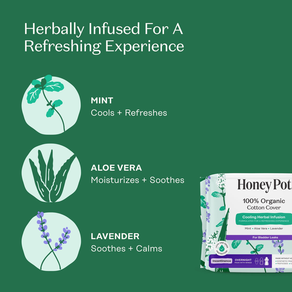 Incontinence Cooling Herbal Infusion 100% Organic Cotton Cover Nighttime Pads