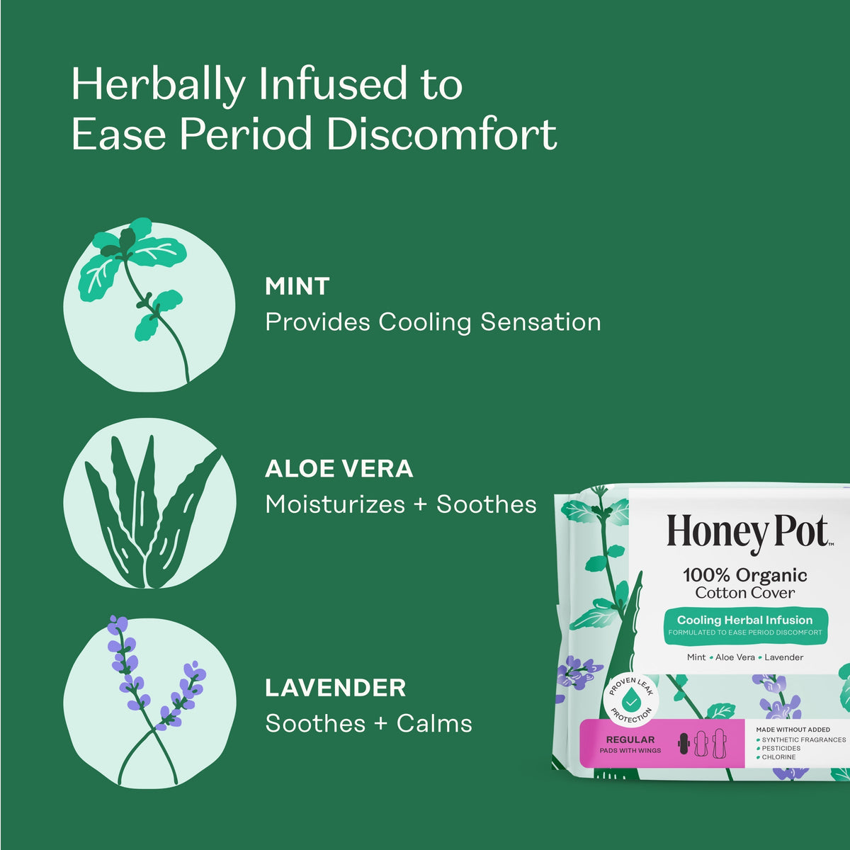 Organic Cotton Cover Cooling Herbal Infusion Regular Pads