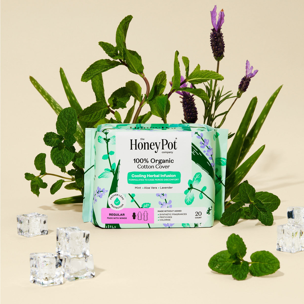 Organic Cotton Cover Cooling Herbal Infusion Regular Pads
